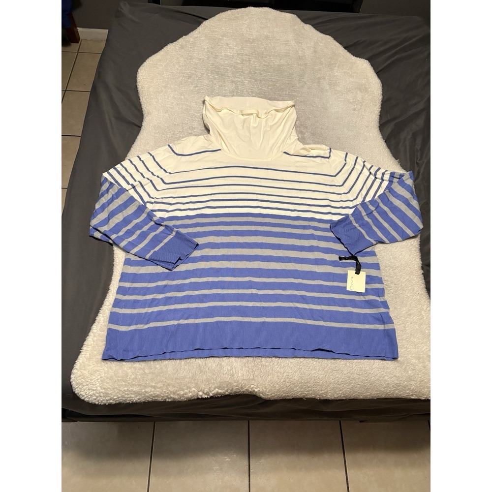 New‎ Emaline Women's Pullover Striped Cowl Sweater Blue Plus Size 3X